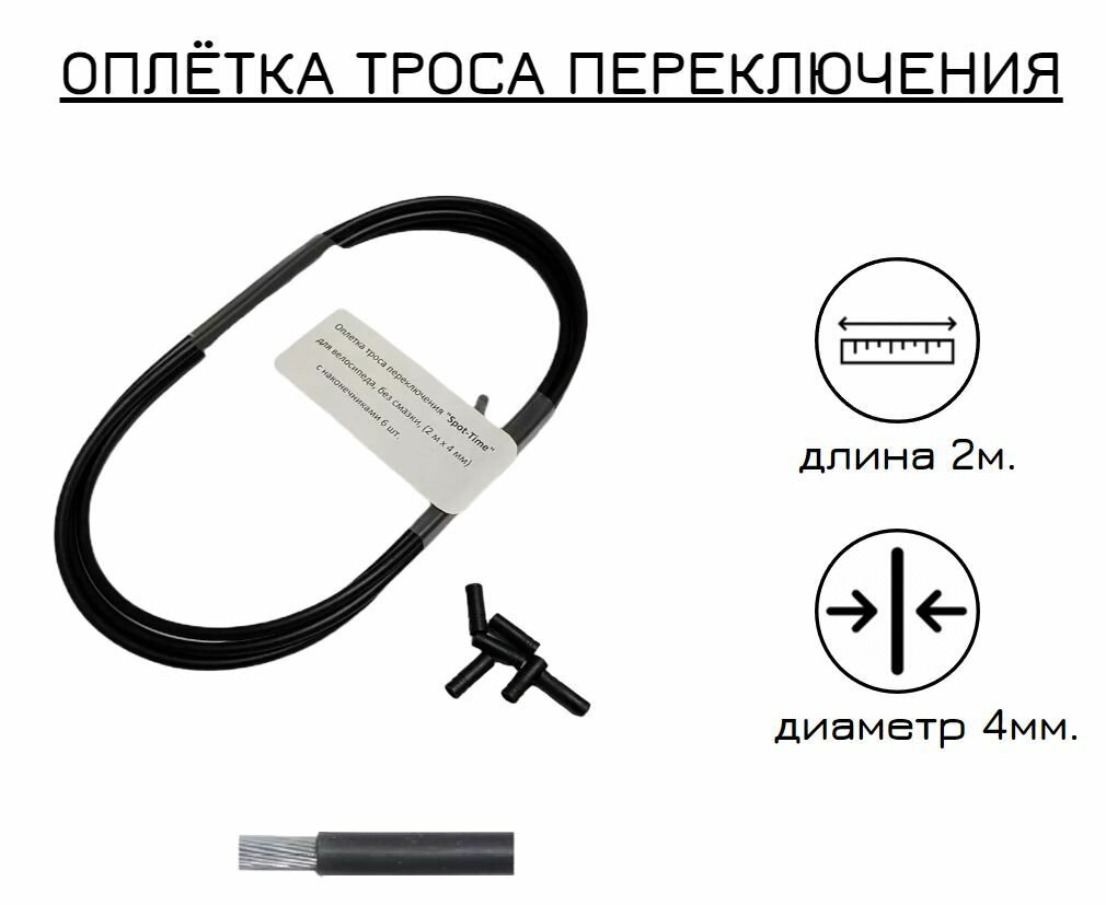 Оплетка троса переключения, 4 мм, черная 2 метра+2 тросика
