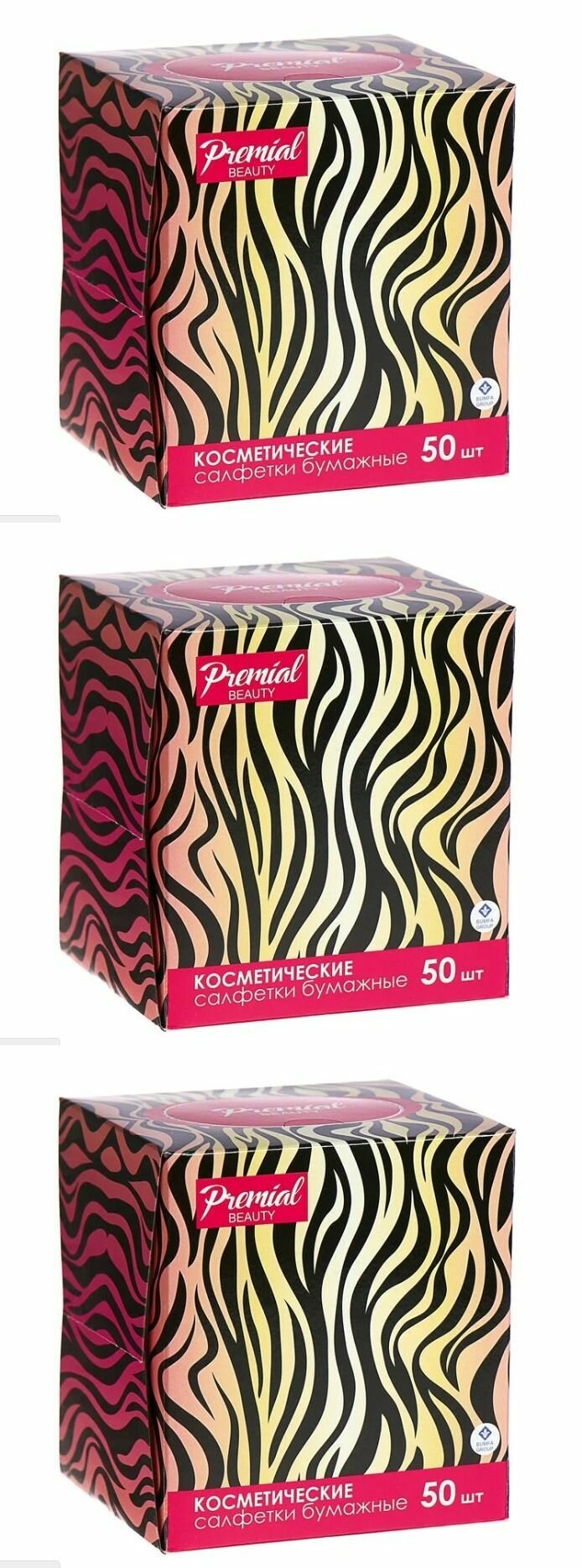 Premial beauty Салфетки бумажные трехслойные, белые, нон-стоп, в коробке 50 шт, 3 уп