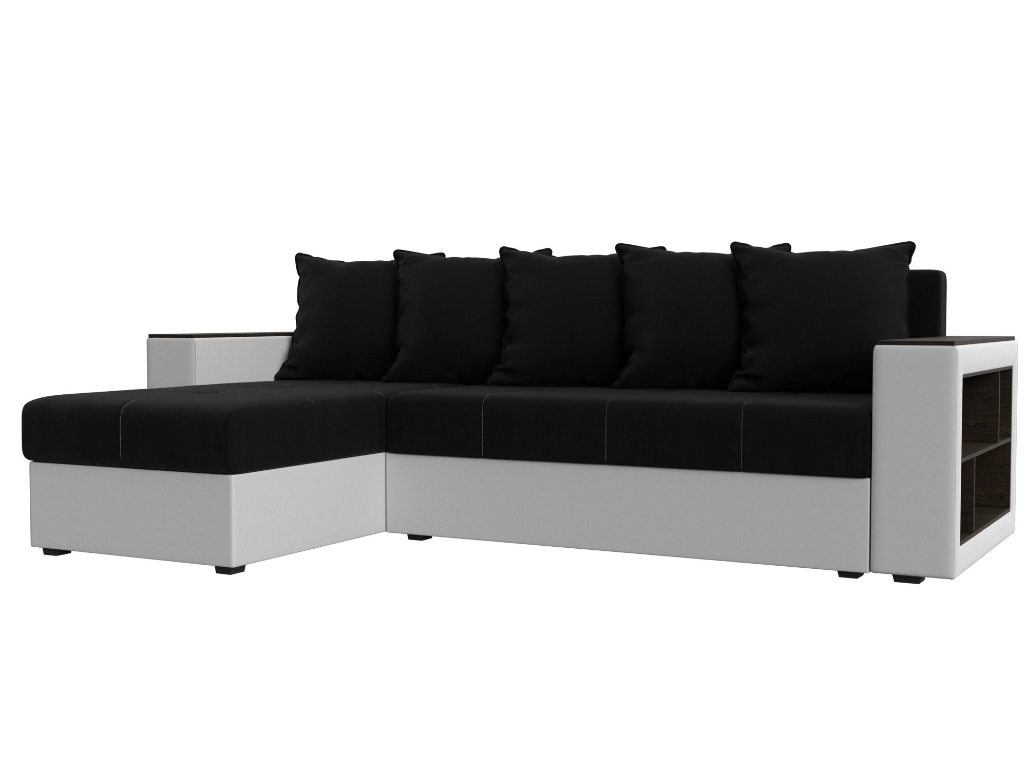 фото Угловой диван Лига Диванов Дубай Лайт левый угол Черный (Микровельвет)/Белый (Экокожа)