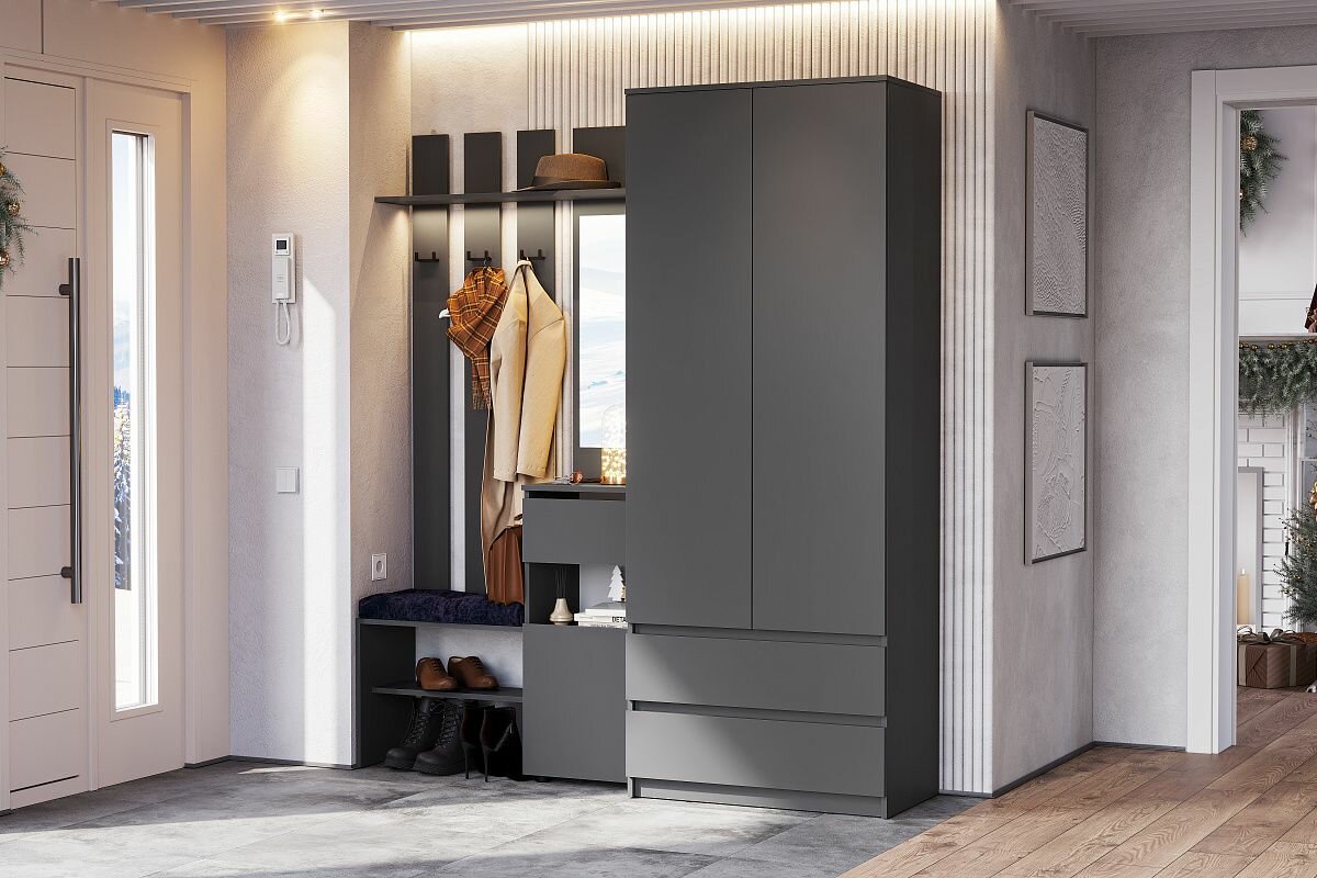 фото Вешалка с зеркалом "Денвер" , Графит серый