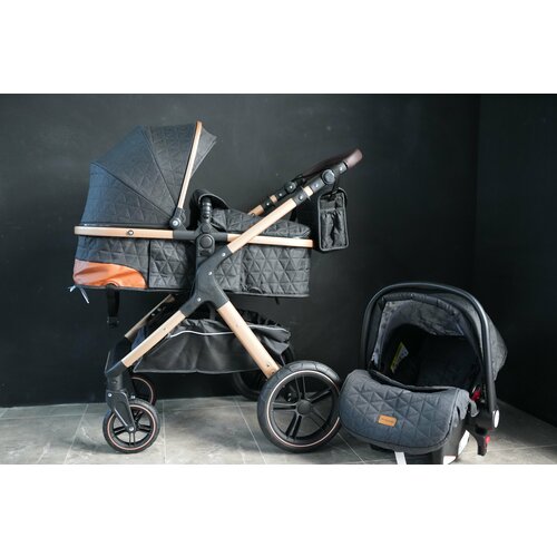 Коляска Ining baby X1+C 3в1 трансформер, для новорожденных и детей до 3 лет Унисекс С реверсивным блоком, черная