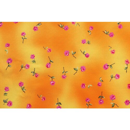 Ткань Хлопок-стрейч Blumarine в поперечный рубчик с набивным рисунком цветочков на жёлтом фоне, ш144см, 0,5 м