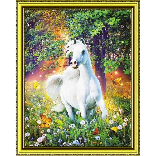 фото Алмазная мозаика 40 на 50 "белая лошадь в саду" нет бренда