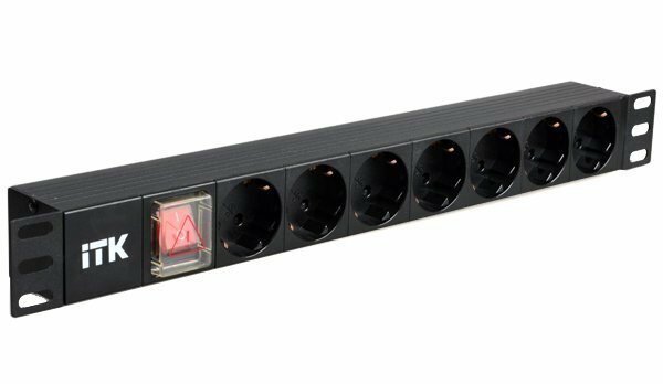 PH13-7D3 ITK PDU 7 розеток нем. стандарт, с LED выключателем и защитой от перенапряжения, без шнура, вх. C14, алюминиевый профиль IEK - фото №5