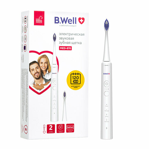 Электрическая звуковая зубная щетка BWell MED-870 белая 2749₽