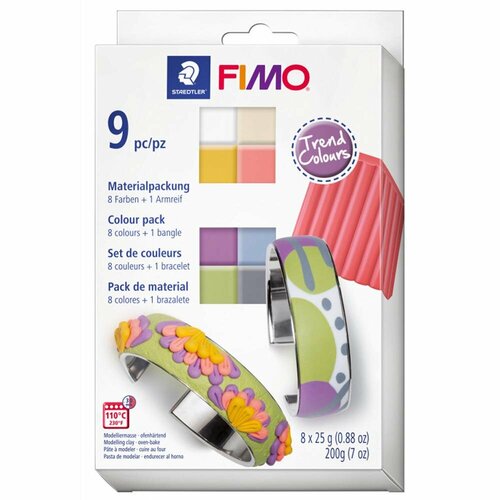 Комплект запекаемой полимерной глины Fimo Soft 8023 C8-1P Трендовые цвета (9х25 г. + браслет), цена за 1 шт. творог авида 9% 300 г