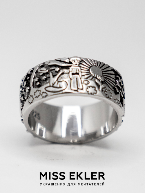 Кольцо Маленький принц Miss Ekler, размер 17, серебряный, серый