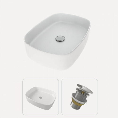 Изображение товара Раковина накладная для ванной Teymi Solli 51 в комплекте донный клапан клик-клак без перелива хром F01619