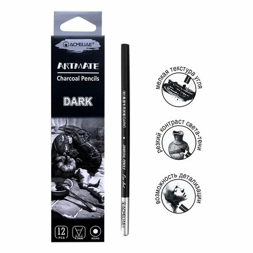 Угольные карандаши художественные Dark для рисования 12шт