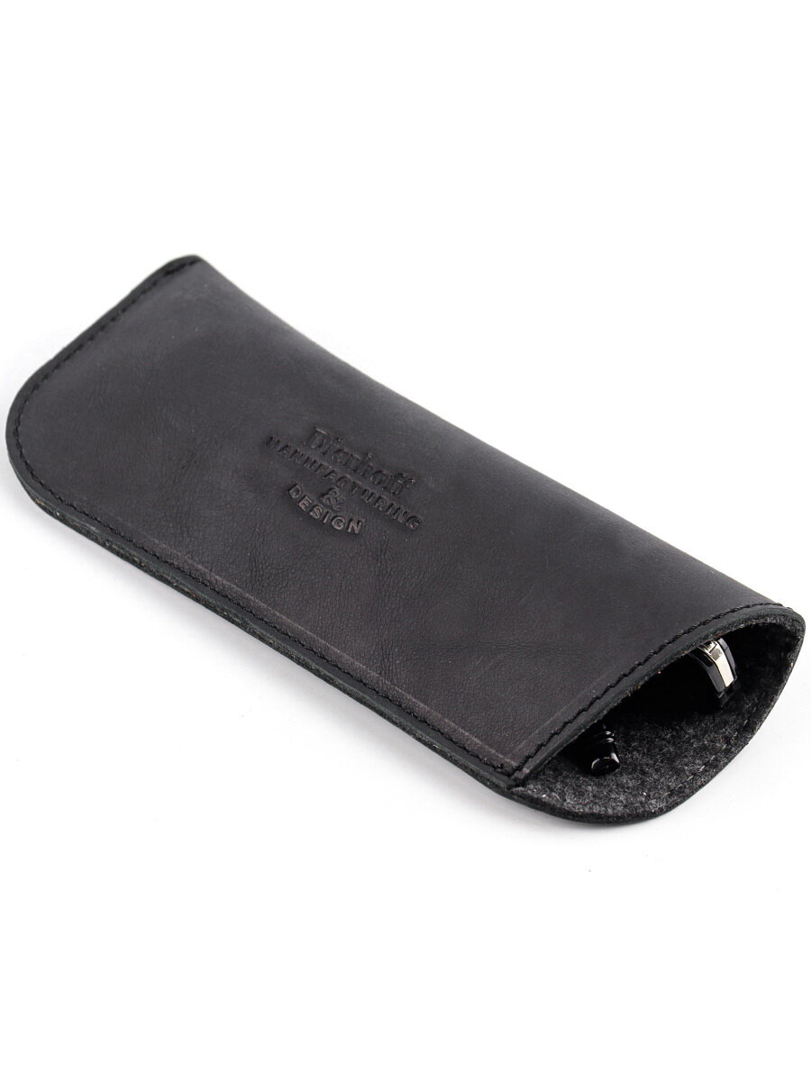 Мужской черный узкий кожаный футляр для очков Dierhoff Д 6012-921/2