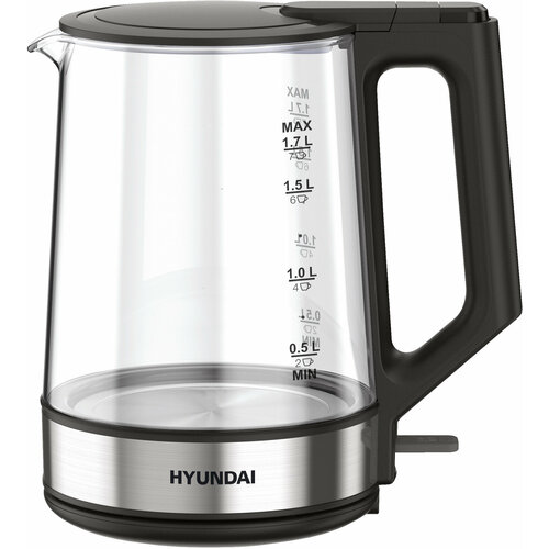 Чайник электрический Hyundai HYK-G8808 17л 2200Вт черныйсеребристый корпус стекло 1805₽