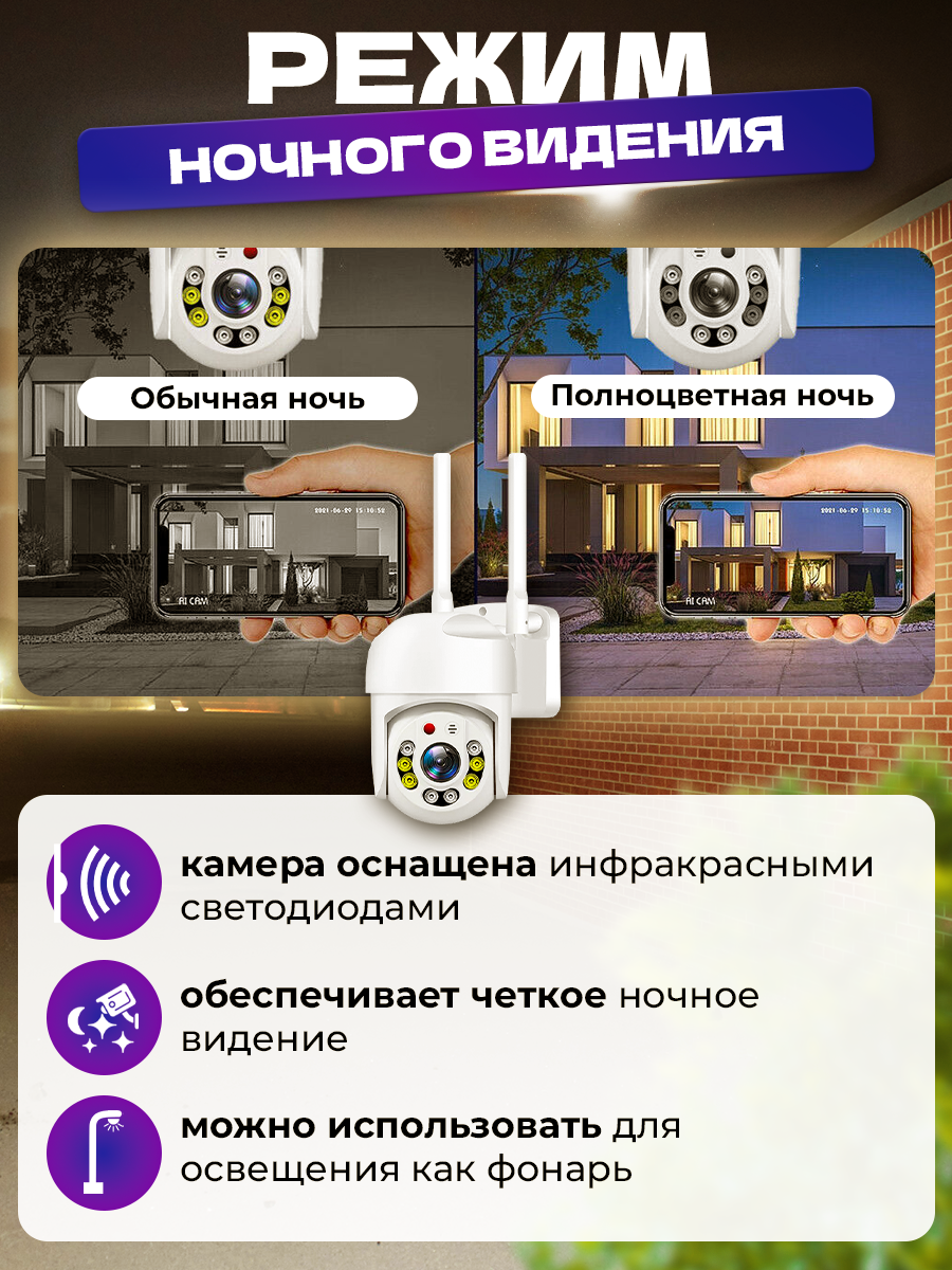 Беспроводная камера наблюдения BOOTLEG Wi-fi / Уличная беспроводная камера видеонаблюдения / Поворотная Wi-fi камера наблюдения