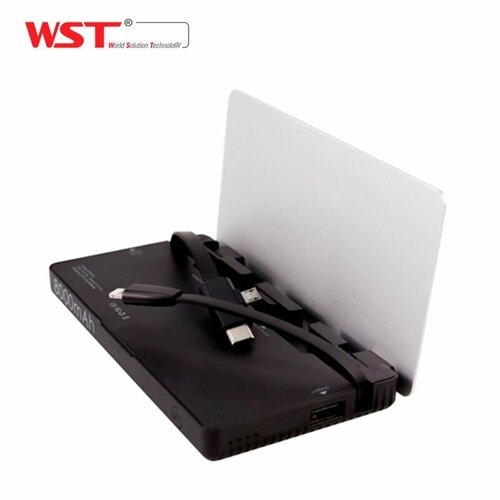 Внешний аккумулятор PowerBank для коммерческого использования WST WP931 business (Встроенные провода type-c, micro usb, lighting) серебристый