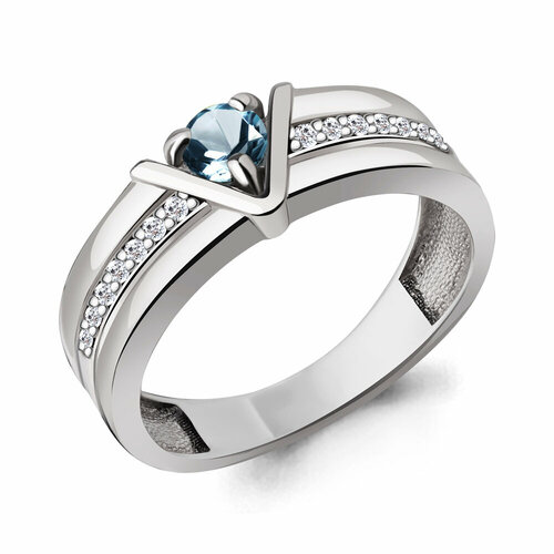 фото Кольцо diamant online, серебро, 925 проба, топаз, фианит, размер 19, голубой