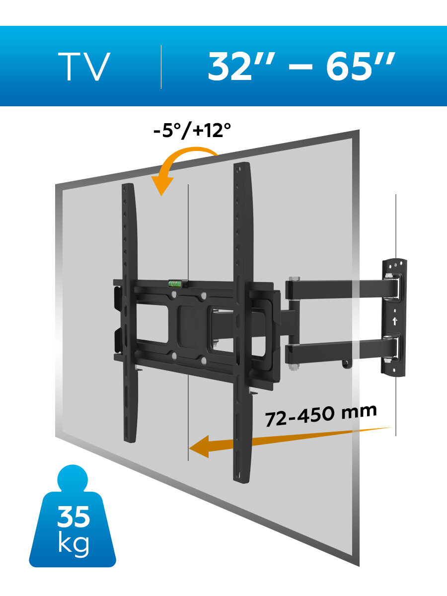 Настенное крепление (кронштейн) для LED/LCD телевизоров 32-65 TANGO-45