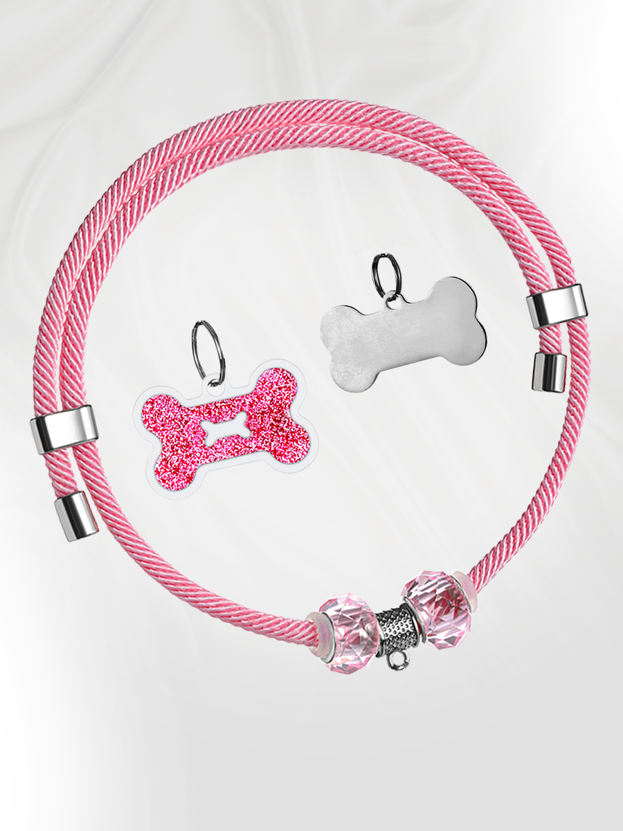 Ошейник шнурок с адресником для собак крупных пород, розовый