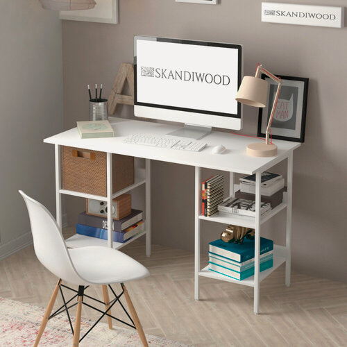 Изображение товара Стол письменный, компьютерный, рабочий для школьника SKANDIWOOD Chicago в скандинавском стиле 120x60x75 см, белый