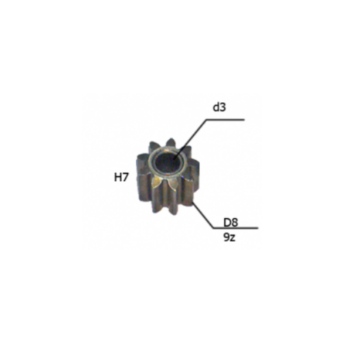 Шестерня двигателя шуруповерта (1) внутр. d 3мм, внеш. d 8мм, высота 7мм, 9 зубов