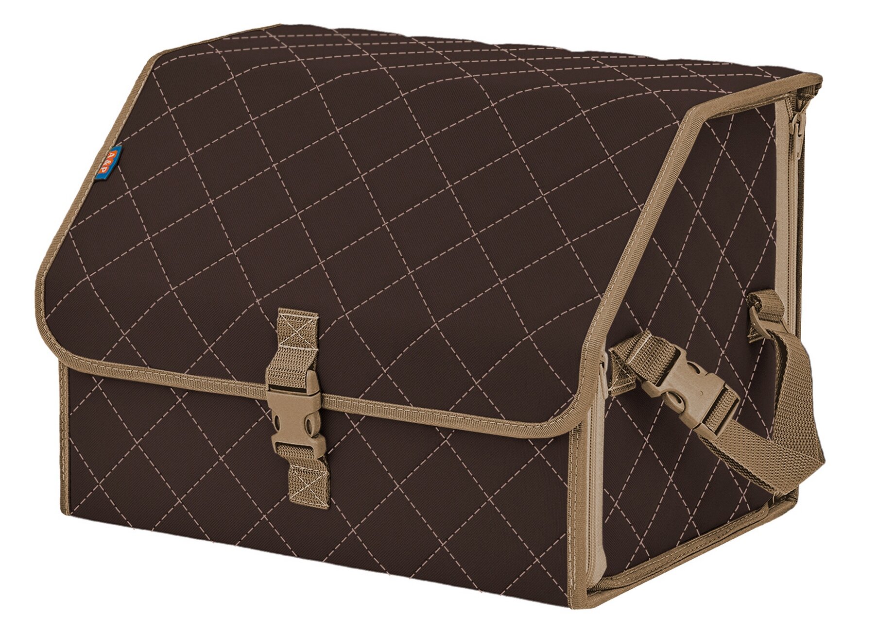Органайзер-саквояж в багажник "Союз" (размер M). Цвет: коричневый с бежевой прострочкой Ромб.
