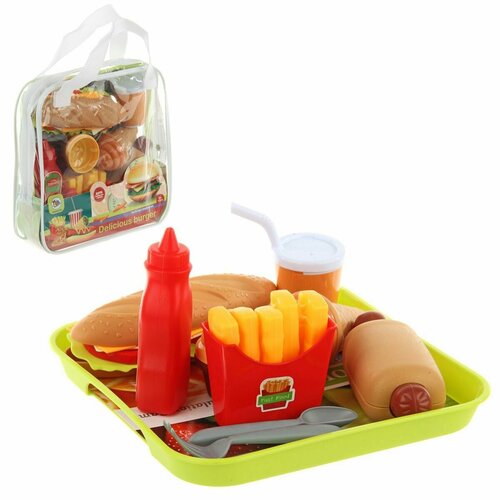 Игровой набор продуктов с подносом в сумке, фаст-фуд, хот-дог, картофель фри, Veld Co набор продуктов с посудой 16 предметов
