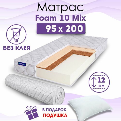 Ортопедический матрас Beautyson Foam 10 Mix без клея, 95х200, 12 см, беспружинный, односпальный, на кровать, для дивана, умеренно мягкий, не высокий