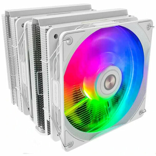 Кулер для процессора N600W-DT-HY white TDP:250WProduct Dimension: 125 ?143 ?158mmHeat Pipe: ?6mm ? 6 pcsFan Dimension: 120?120?25mmVoltage: DC 12VCurr