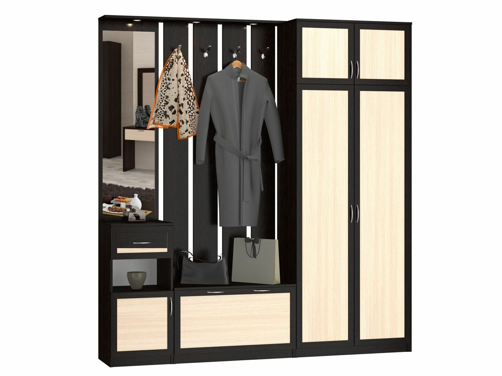 Прихожая в коридор "Летиция 10" 200х210х35, венге цаво / дуб молочный