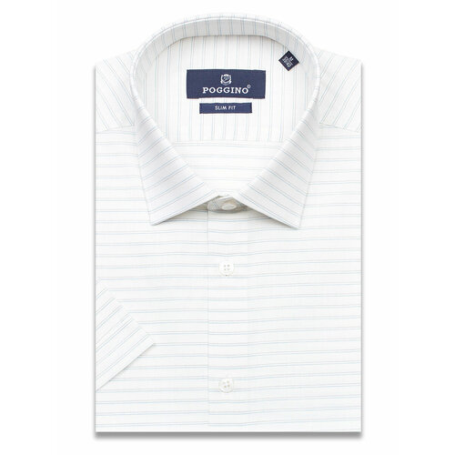 рубашка мужская из ткани оксфорд с коротким рукавом в полоску 100% хлопок Рубашка POGGINO, размер XXL (45-46 cm.), белый