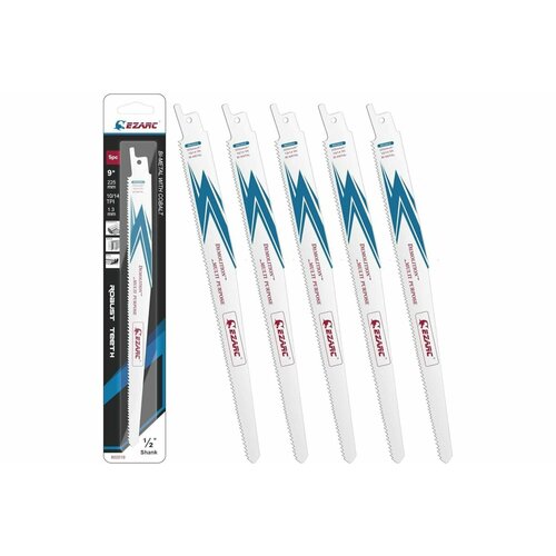 Кобальтовые полотна по древесине с гвоздями, металлу и дереву 225 мм, 10/14TPI, 5 шт для сабельной пилы Ezarc 802019