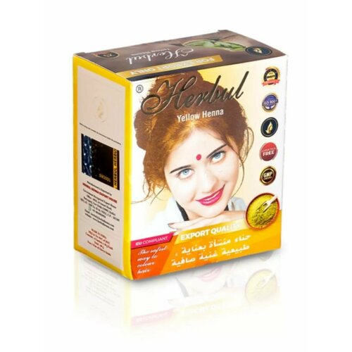 фото Натуральная индийская хна для окрашивания волос (yellow henna/желтый) herbul, 60 грамм