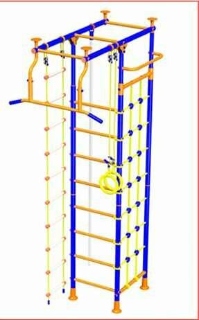 ДСК "Веселый Непоседа" Модель "Модель № 11",синий-желтый,сетка для лазания LINE-CENTER,турник с широким хватом, ступени ПВХ