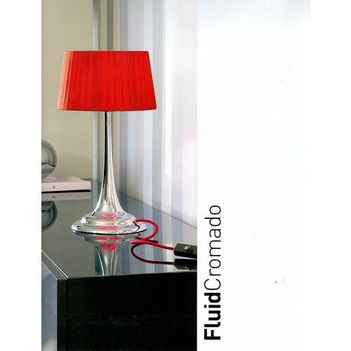 Лампа настольная Fluid Cromado (Paulo Coelho, Португалия) высотой 46 см с круглым шелковым абажуром алого цвета