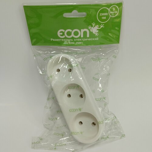 Разветвитель электрический Экон 3 розетки в ряд без заземления ток max 10A нагрузка 2300Вт сеть 220v-250v 600₽