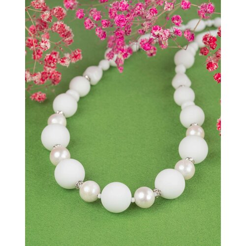 Колье Diana Savitskaya, фарфор, кварц, длина 50 см, серебряный, белый