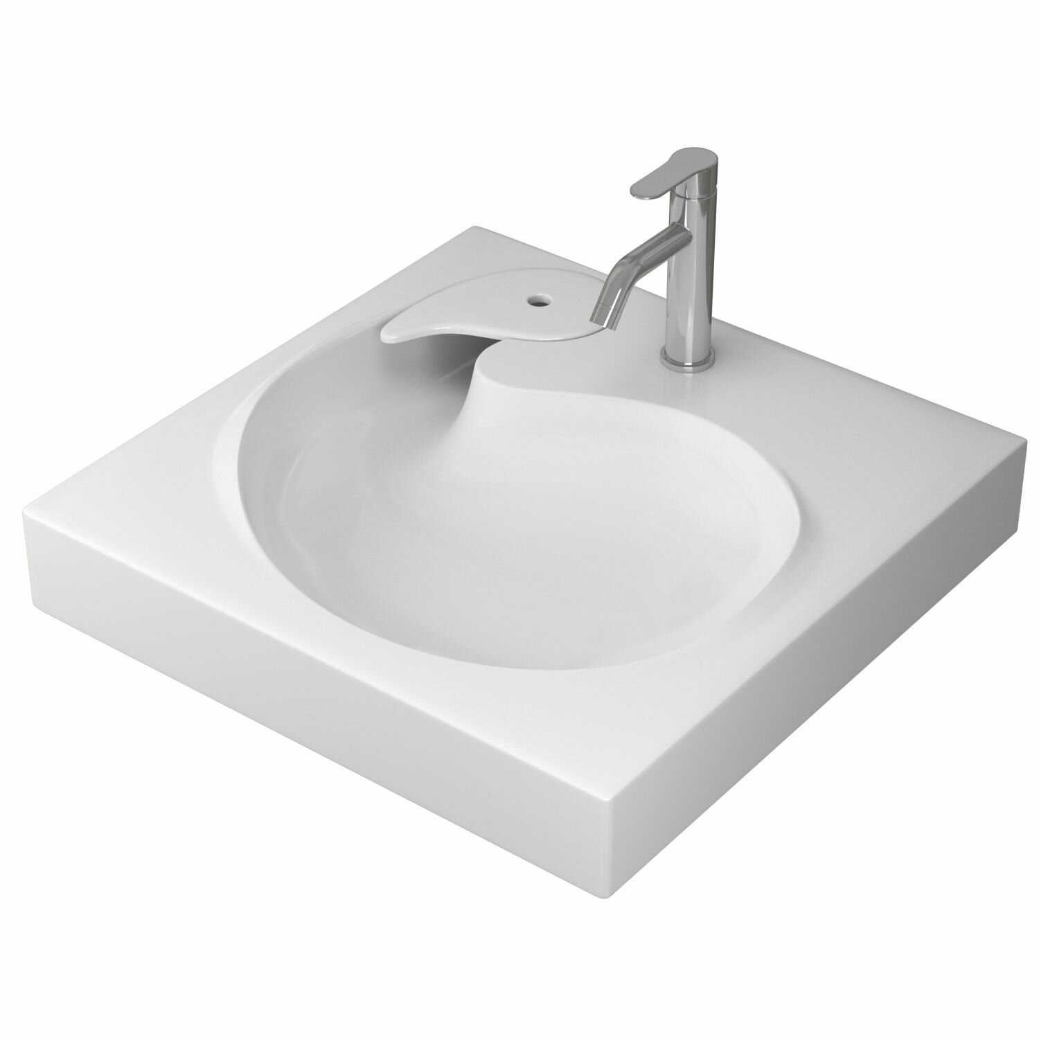 фото Комплект BAU 4 в 1: раковина над стиральной машиной BAU Omega 60х60 литьевой мрамор, кронштейны, сифон и смеситель Dream, нержавеющая сталь