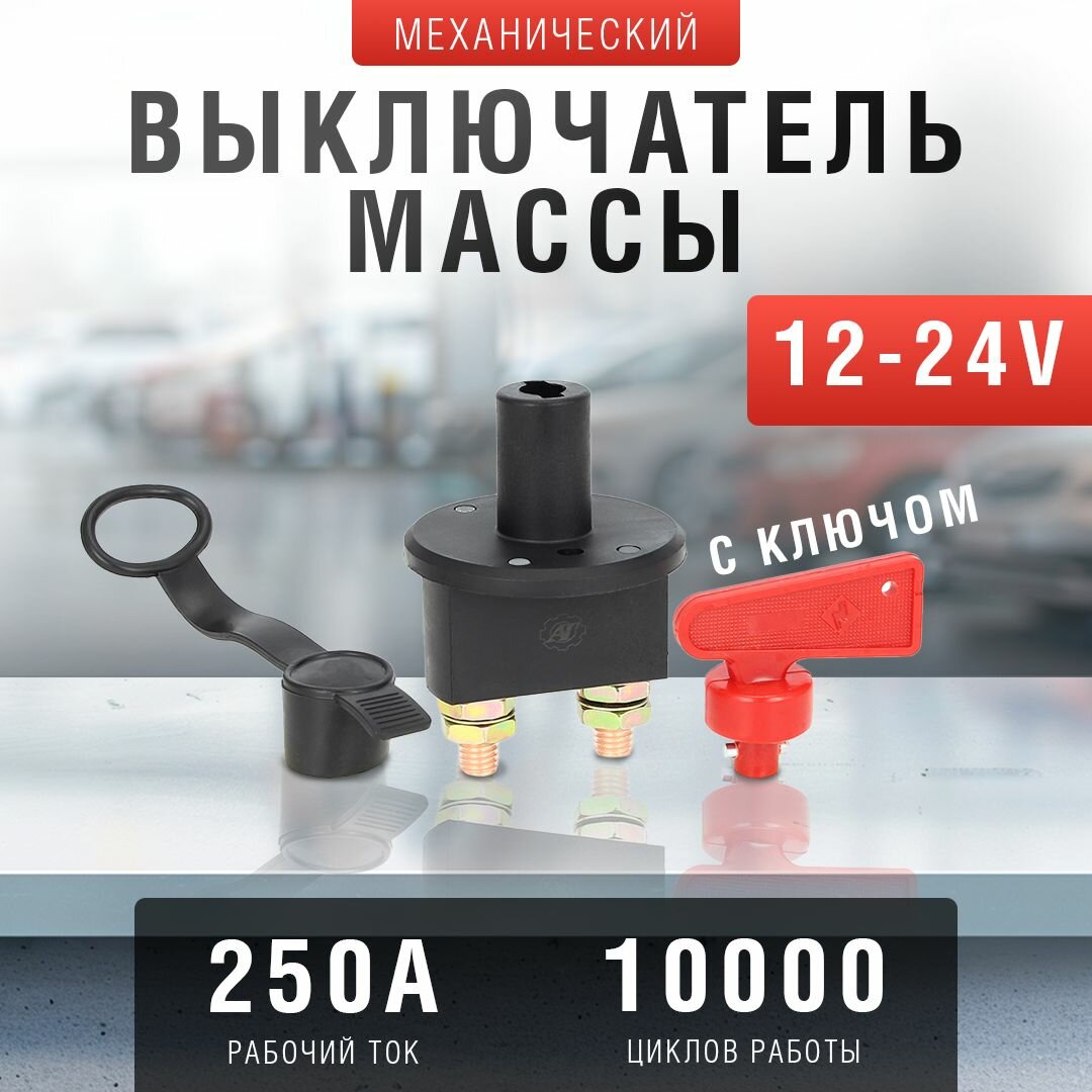 Выключатель массы механический 12-24В, 250А, с ключом