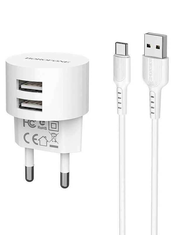 Зарядный комплект Borofone BA23A Brilliant + кабель USB Type-C, white