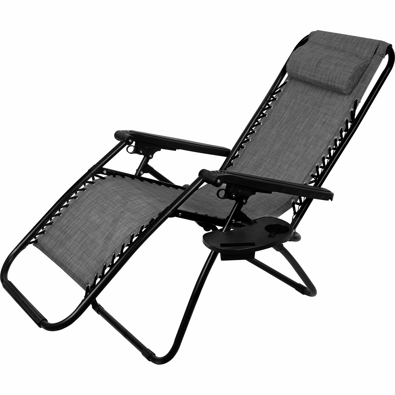 Кресло-шезлонг складное Люкс, 180х66х110 см, с подставкой, черный