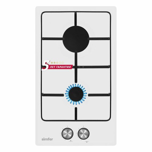 Газовая варочная панель Simfer 30см электроподжиг эмалированная сталь комплект жиклеров для баллонного газа 5 лет гарантии белый 1023100₽