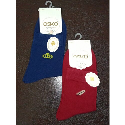 Носки OSKO 2 пары, размер 37-41, синий, красный носки osko 3 пары размер 37 41 красный черный синий фуксия голубой