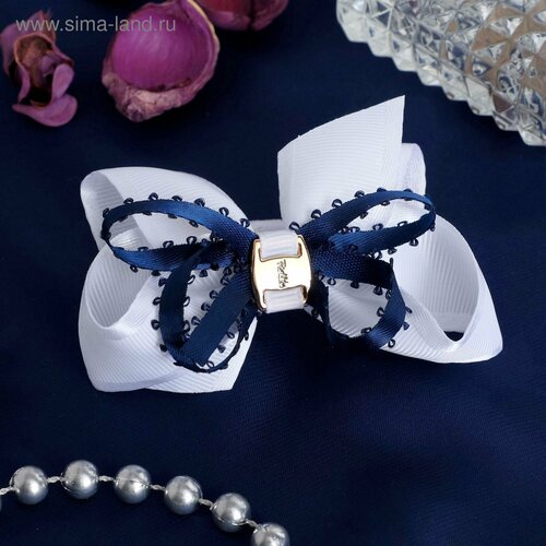 Резинка для волос Школьница бант штрихи 8 см бело-синий 6шт 477₽