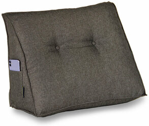 Клиновидная анатомическая треугольная подушка PillowPlace под спину для чтения на спинку кровати дивана Рогожка клин Серый 60х20х45 см