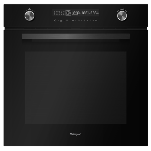 Духовой шкаф Weissgauff EOM 741 PDB Black Edition 3 года гарантии черное закаленное стекло поворотные рукоятки с подсветкой сенсорное управление большой объем 72 литра Технология SMART MENU 13 режимов съемные стекла дверцы тройное стекло дверцы 3989000₽