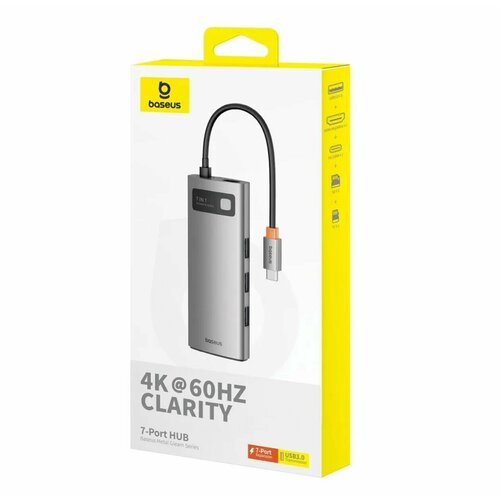 Хаб/HUB Baseus CLARITY 7-Port HUB, вход USB-C, (B00030708811-00) серый