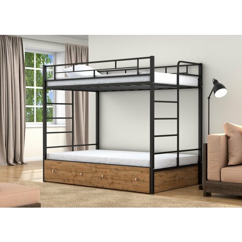 Двухъярусная кровать Валенсия 120 Твист Черный ящики дуб крафт табак