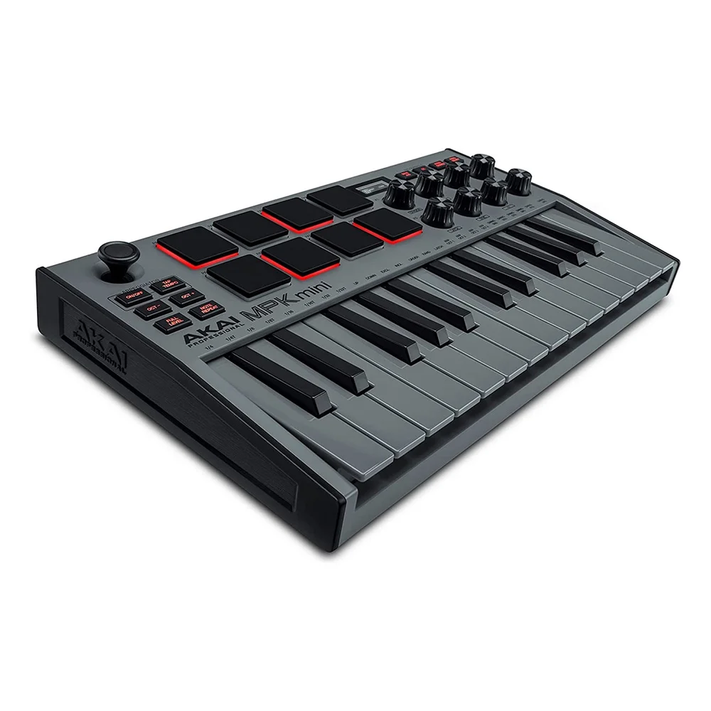 AKAI PRO MPK MINI MK3 grey миди клавиатура с уменьшенными клавишами цвет серый с серой клавиатурой