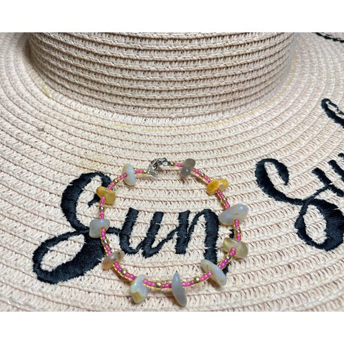 Браслет Халцедон 18-4, сердолик, агат, бисер, халцедон, золотистый, бежевый