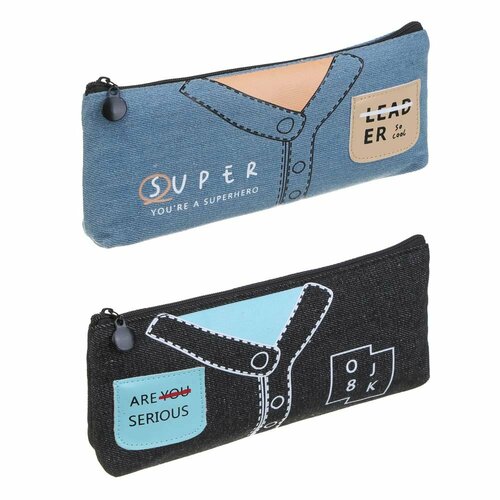 Джинс Пенал треугольный 21х8х3,5см, 1 отд, джинса, отделка иск. кожей, 