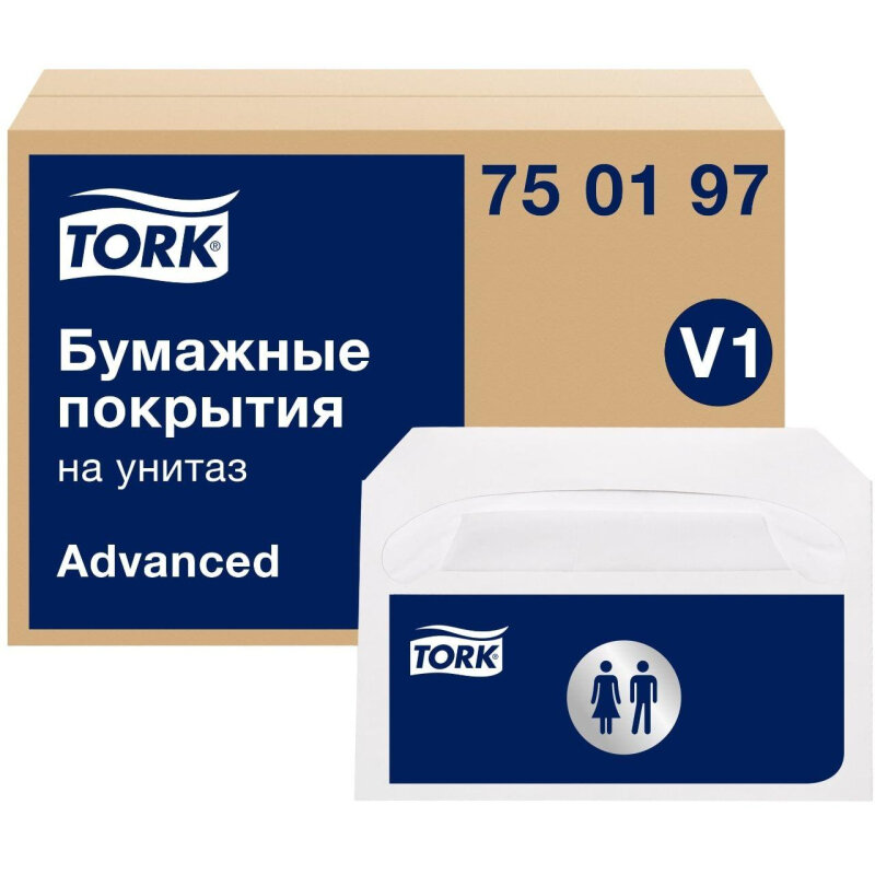 Покрытия Для Унитаза Одноразовые Одноразовые покрытия на унитаз Tork V1 250л/уп 750197
