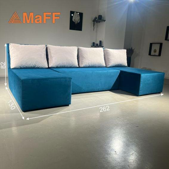 фото Диван, Диван-кровать Олимп П-образный угловой, морской, механизм еврокнижка, 262х122х82 см